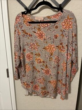 Philosophy Floral Beige Long Sleeve Top with Pink & Mustard Accents